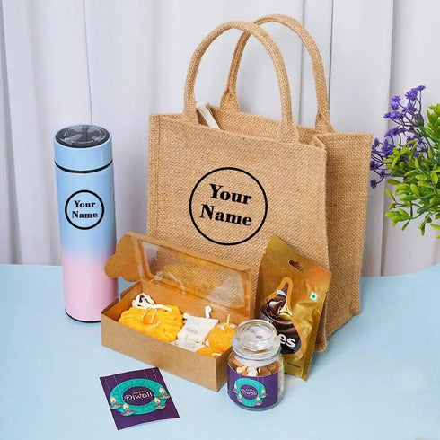 Temperature Bottle with Jute Bag Diwali Gift Hamper